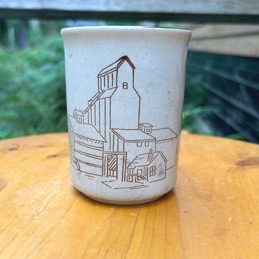 Vintage Stoneware Mug Prairie Grain Elevator Collection Large Cream MCM